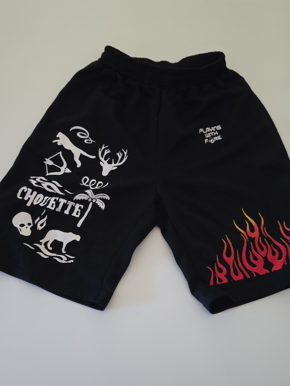 Black Womens Graphic Flame Shorts